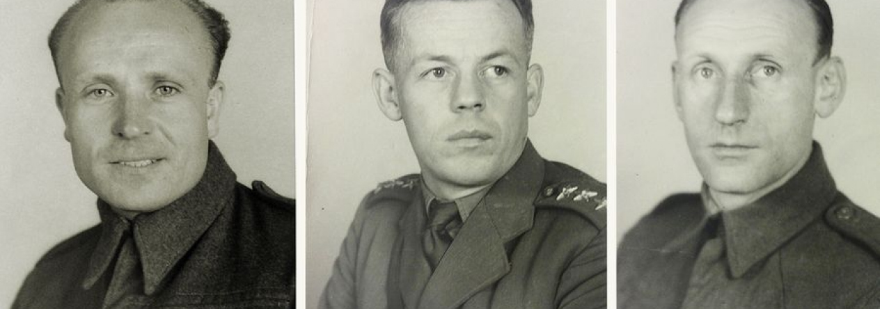 Paradesantní skupina, zleva četař aspirant Josef Žižka, nadporučík Josef Šandera, četař Tomáš Býček