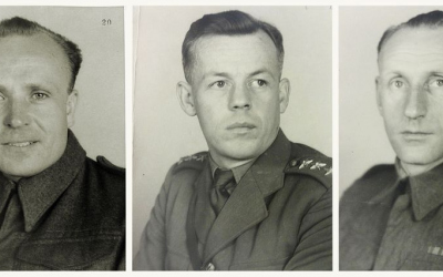 Paradesantní skupina, zleva četař aspirant Josef Žižka, nadporučík Josef Šandera, četař Tomáš Býček