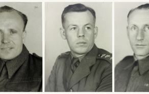 Paradesantní skupina, zleva četař aspirant Josef Žižka, nadporučík Josef Šandera, četař Tomáš Býček